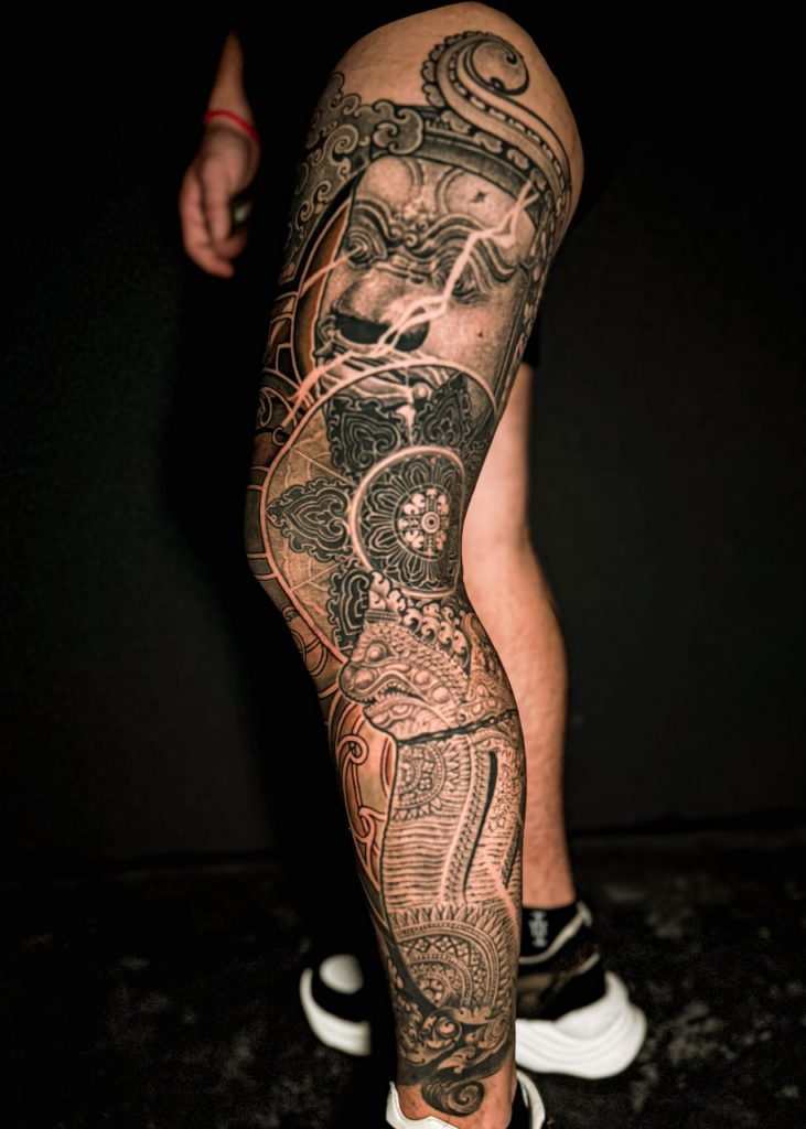 Full Leg Khmer Ornament Tattoo (Khmer: សាក់ពេញជើង ក្បាច់ខ្មែរ:)